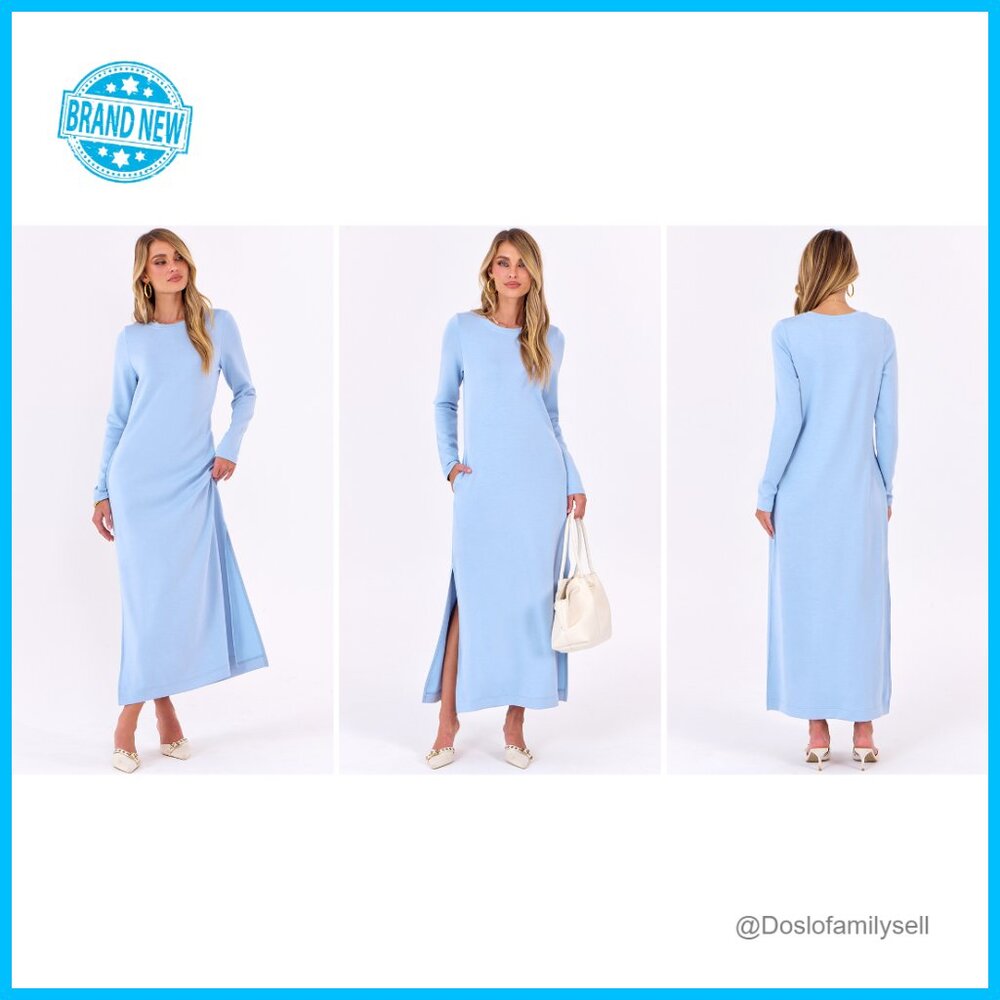 Long Sleeve Maxi Dress Casual Elegant Loose Fit Wrinkle Free Travel Wear - Picture 7 of 7